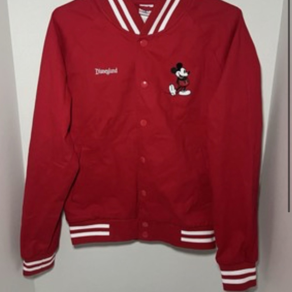 Disneyland Resort Mickey Mouse Red and White Varsity Jacket.